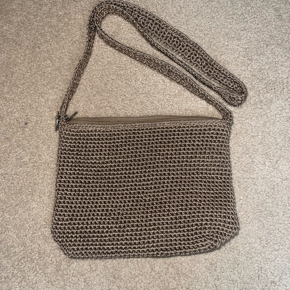 The Sak Woven Crochet Crossbody Bag Brown Neutral Boho Shoulder Purse